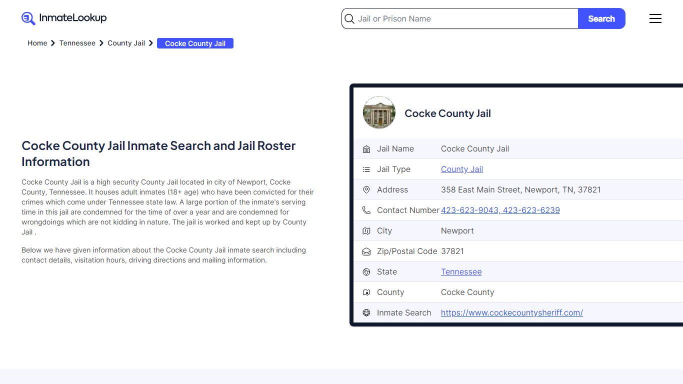 Cocke County Jail Inmate Search and Jail Roster Information